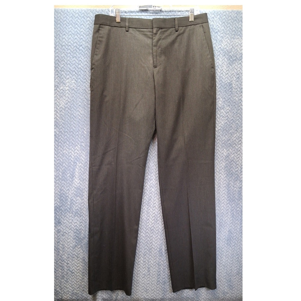 Express Producer Mens Pinstripe Dress Pants Gray 34x34 Flat Front Stretch Pants